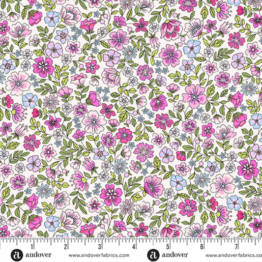 Country Cuttings wildflowers meadow pink lilac floral Makower UK cotton quilt fabric