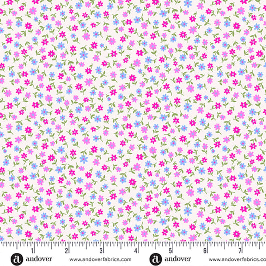 Country Cuttings daisies flowers pink floral Makower UK cotton quilt fabric