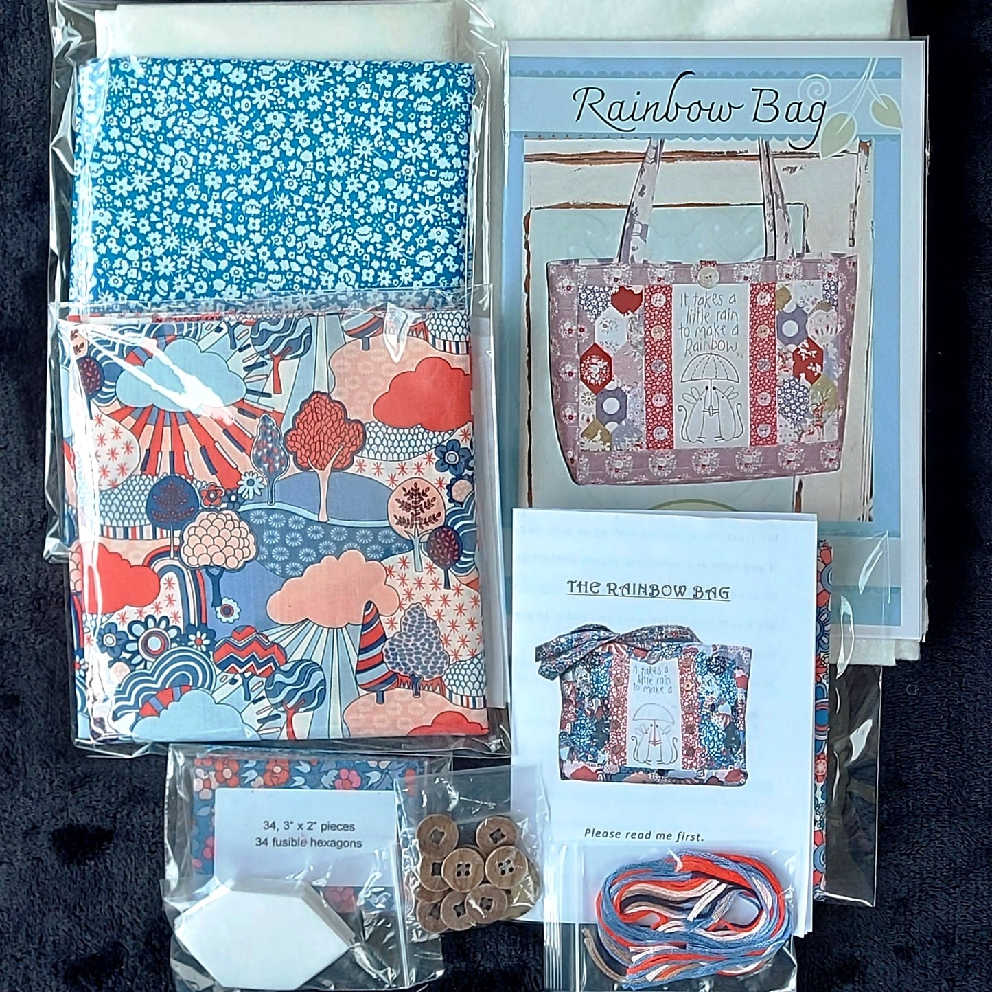 Rainbow Bag EPP and embroidery bag kit Birdhouse pattern with Liberty fabric and supplies