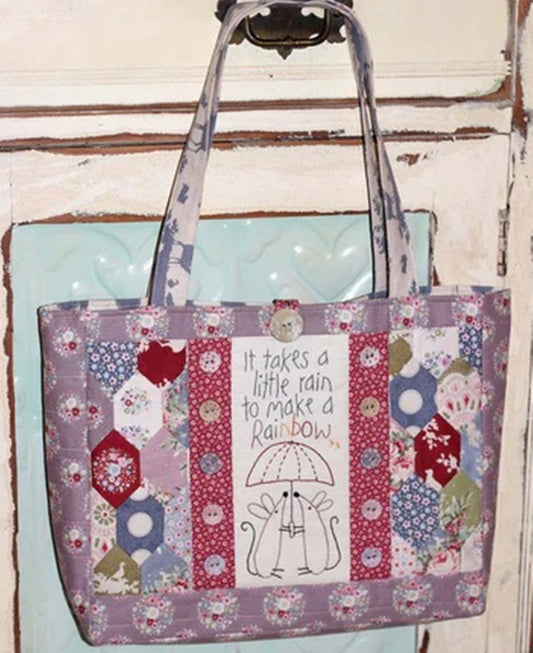 Rainbow Bag embroidered and English Paper pieced tote bag Birdhouse paper pattern