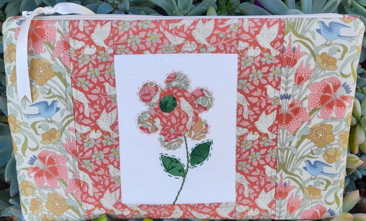 Songbird Pouch - Applique Flower Zipper Pouch - Class Kits