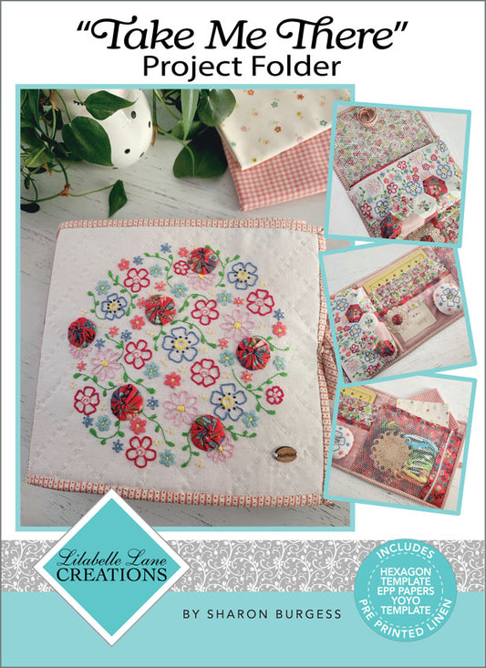 Take Me There Project Folder with pre-printed linen stitchery panel Lillabelle Lane design