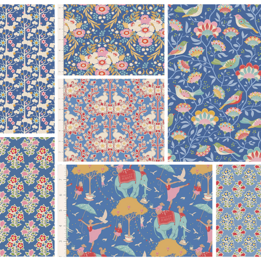 Tilda Jubilee and Farm Flowers floral blue bundle 7 Fat Quarters cotton quilt fabric