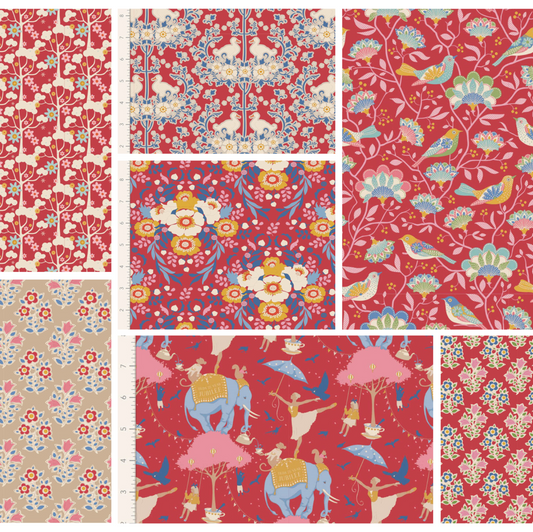 Tilda Jubilee and Farm Flowers floral red bundle 7 Fat Quarters cotton quilt fabric