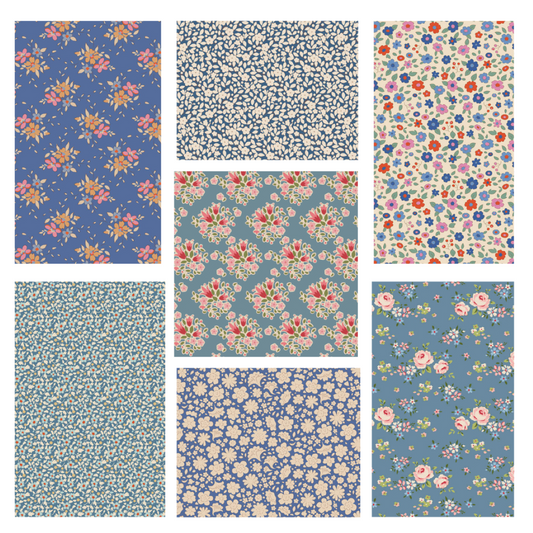 Tilda Creating Memories Summer blue bundle 7 Fat Quarters cotton quilt fabric