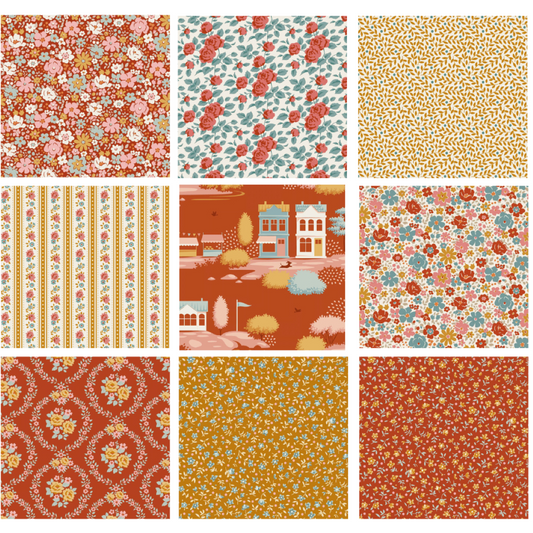 Tilda Village Life Rust bundle 9 Fat 16ths - 25cm x 26cm (10 x 10.5") cotton quilt fabric
