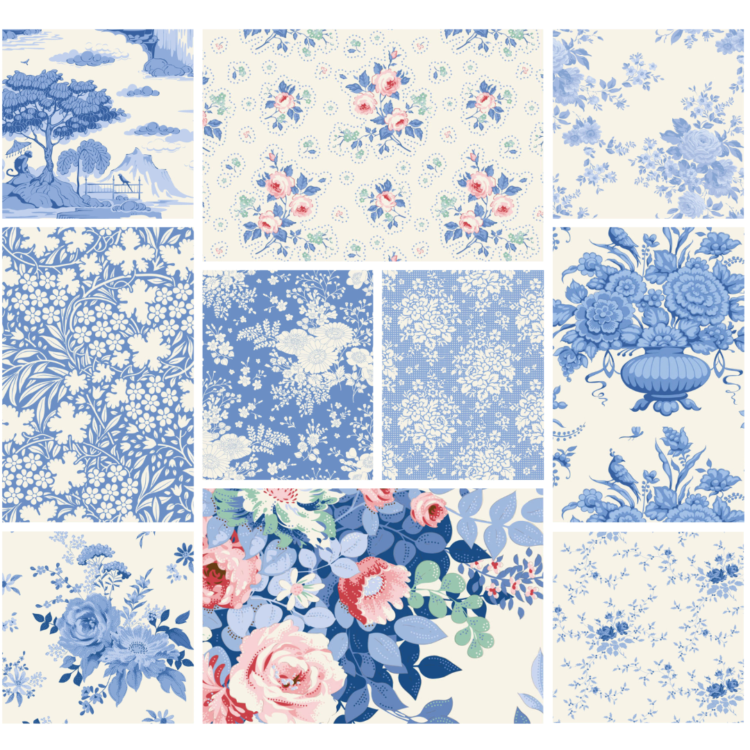 Tilda Something Blue Lights bundle 10 Fat Quarters 50cm x 55cm (20 x 22") cotton quilt fabric
