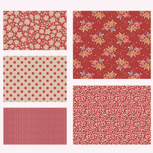 Tilda Creating Memories Winter red 5 Fat 16ths (25 x 26cm) cotton quilt fabric - Pack C