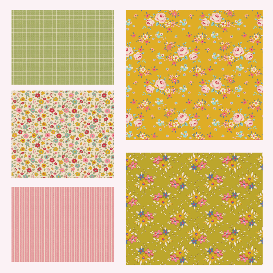 Tilda Creating Memories Spring bundle 5 Fat Quarters cotton quilt fabric - Pack E