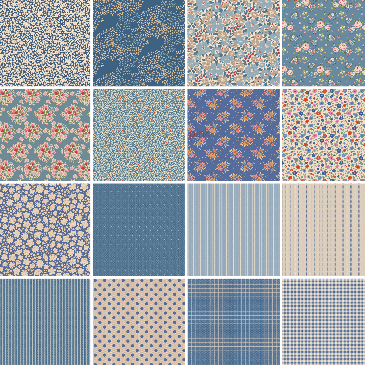 Tilda Creating Memories Summer blue bundle 16 Fat 16ths (25 x 26cm) cotton quilt fabric