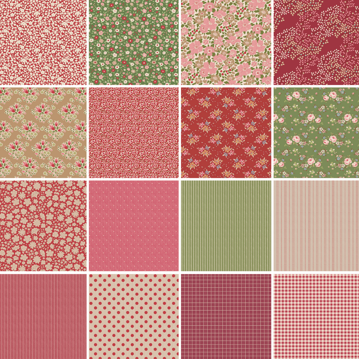 Tilda Creating Memories Winter red green bundle 16 Fat 16ths (25 x 26cm) cotton quilt fabric