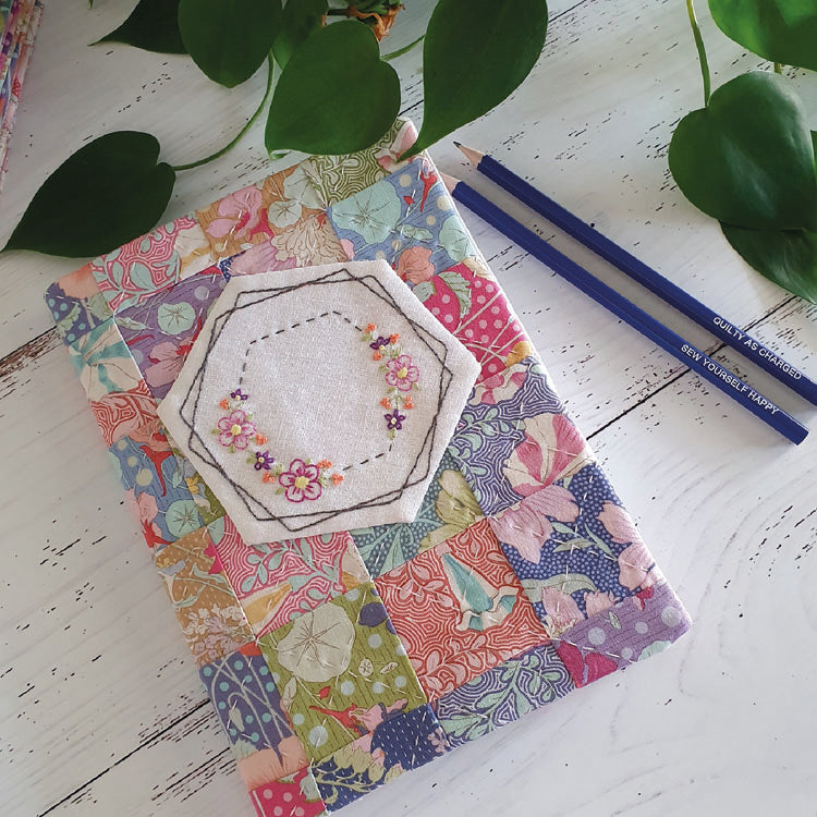 Time for Me Notebook Cover with pre-printed linen Lillabelle Lane pattern