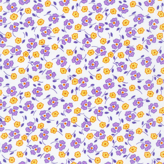 Little Blossoms tossed flowers pansy 1930's style floral Kaufman cotton quilt fabric