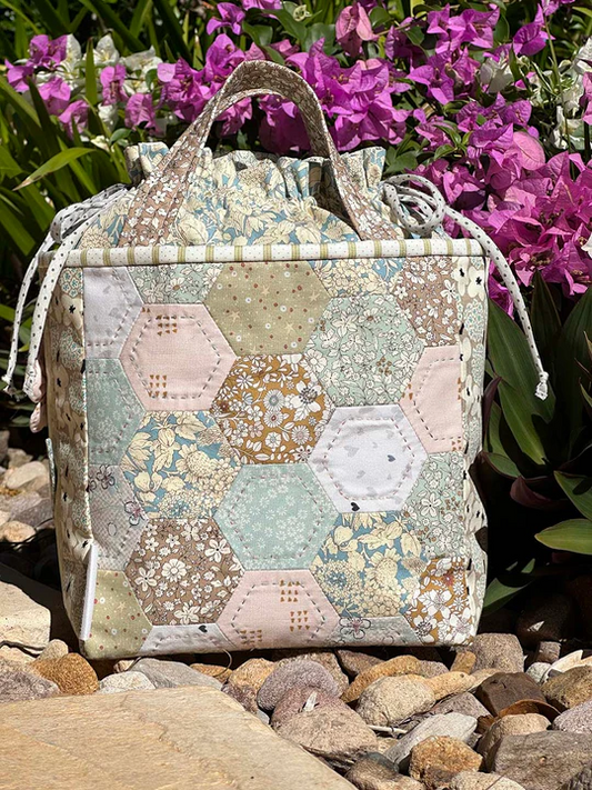 Tully Tote embroidered and EPP patchwork drawstring bag Birdhouse paper pattern