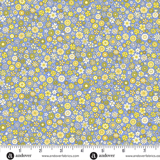 Country Cuttings packed flowers yellow blue floral Makower UK cotton quilt fabric
