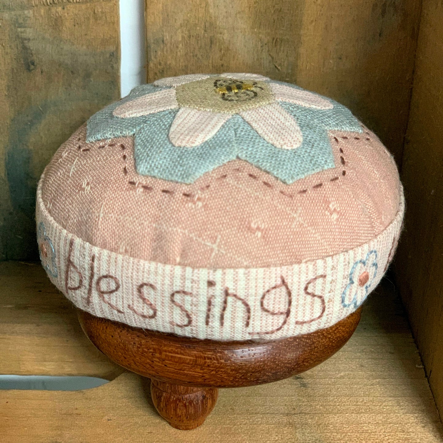Count Your Blessings pincushion EPP embroidery Birdhouse pattern