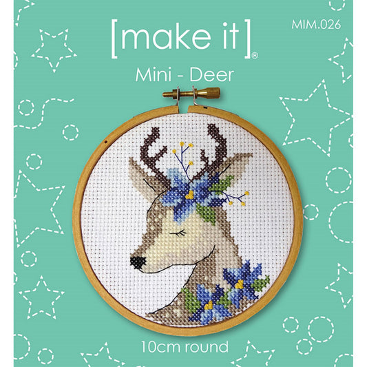 Cross stitch mini deer with DMC threads, hoop, 14 count Aida craft kit suit beginners