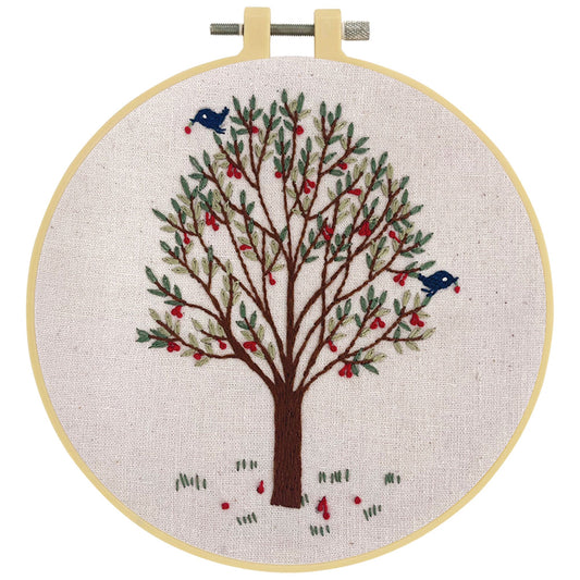 Birds in tree embroidery kit pre-printed fabric, threads, 15cm hoop Make It