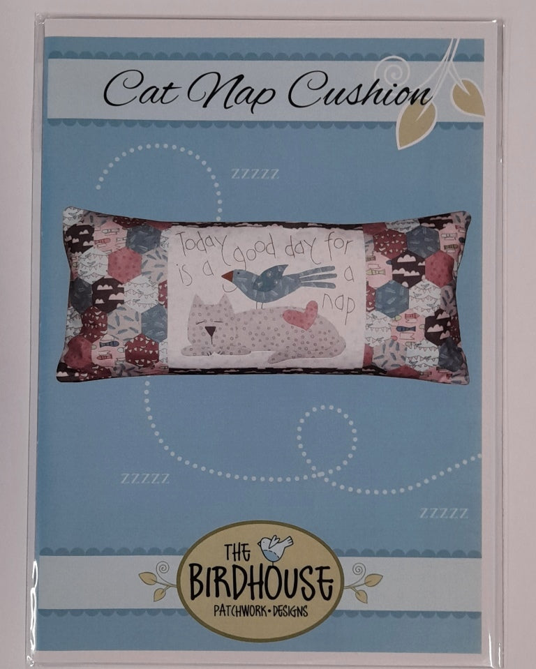 Cat Nap Cushion EPP applique embroidery Birdhouse pattern