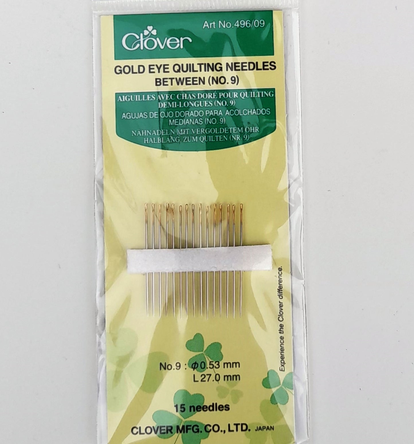 Clover gold eye quilting needles/ betweens No 9