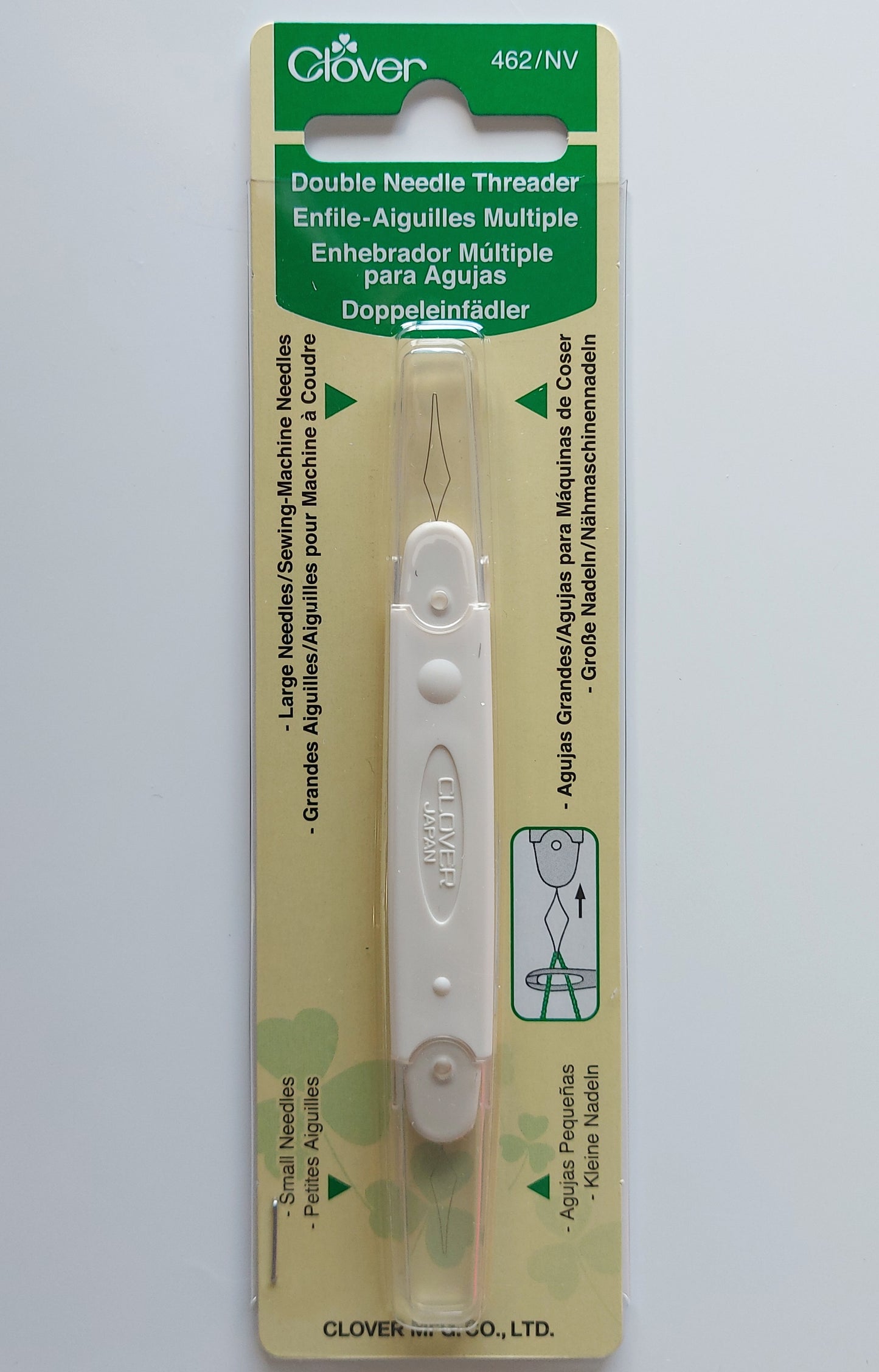 Clover double needle threader for hand and machine sewing needles