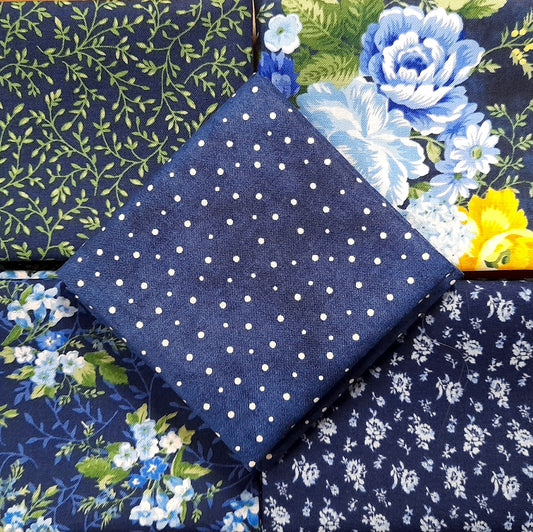 Harpersfield Windham blue green florals blenders 5 fat eighths cotton quilt fabric