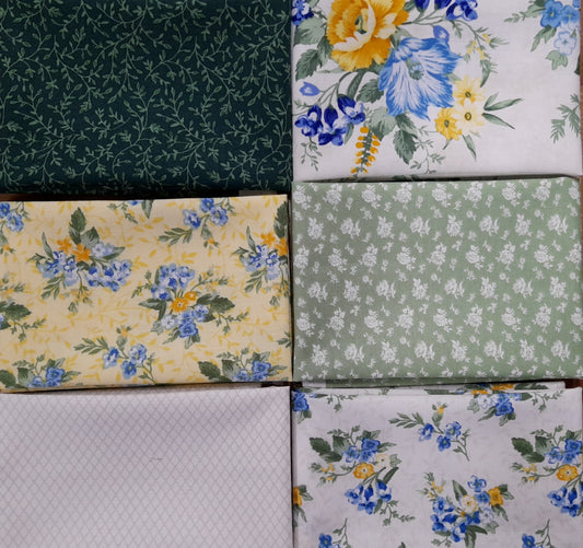 Harpersfield Windham yellow green florals blenders 6 fat eighths cotton quilt fabric