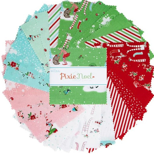 Pixie Noel 2 Christmas fun Riley Blake 42, 5" cotton quilt fabric squares